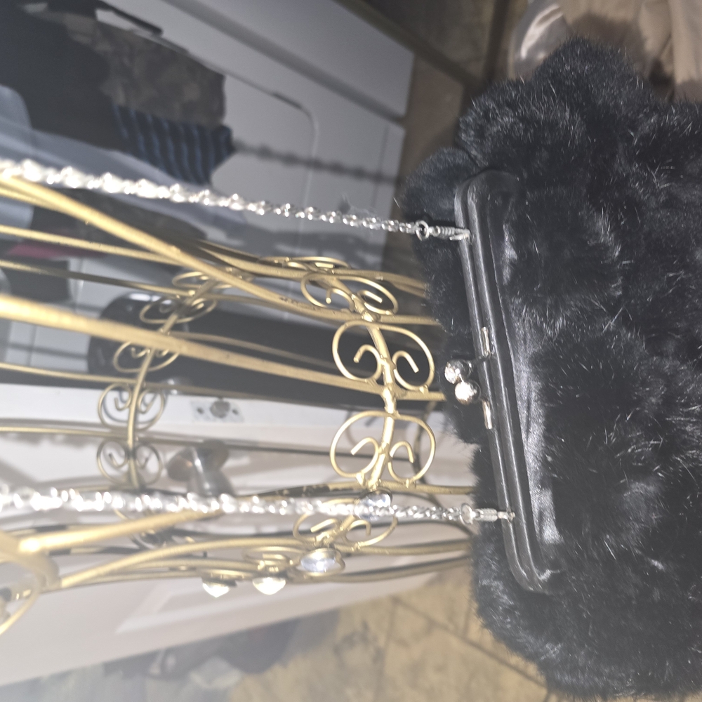 Vintage Elegant Black Fur Clutch